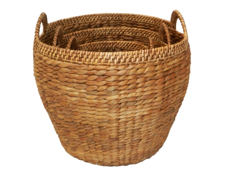 3pc water hyacinth storages with rattan rim